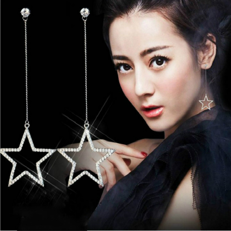 New Rhinestone five-pointed star earrings studs fashions earrings for women long ear tassel jewelry
