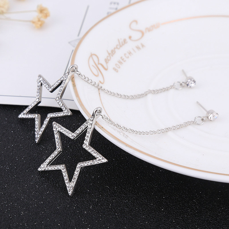 New Rhinestone five-pointed star earrings studs fashions earrings for women long ear tassel jewelry