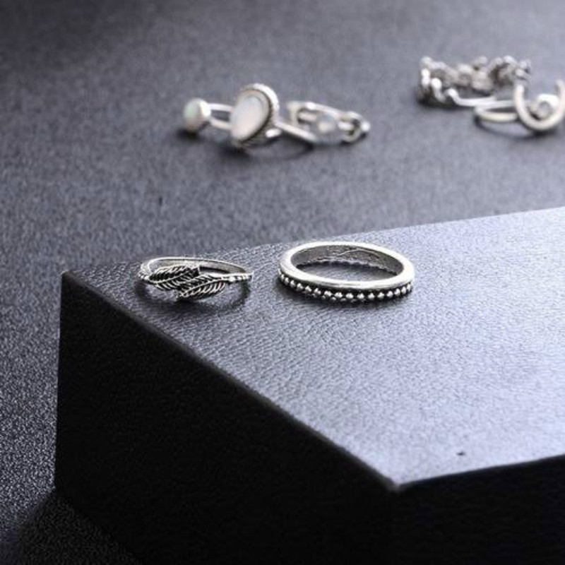 14 Pcs/Set Fashion Drops Flowers Sunflower Moon Sun Fourteen Rings Hollow Engraved Diamond Ring Set