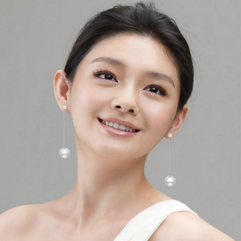 Earrings studs 925 silver for women female long tassel pearl earrings star with the same paragraph