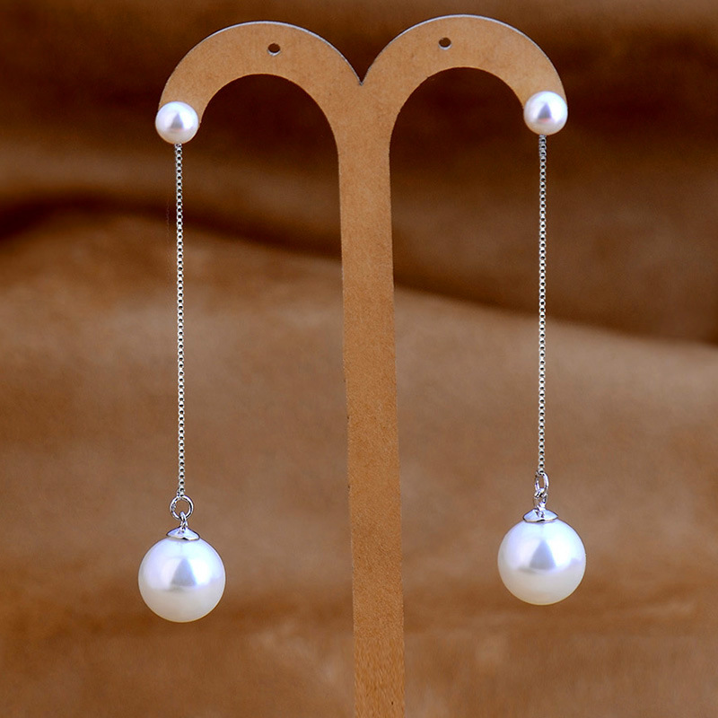 Earrings studs 925 silver for women female long tassel pearl earrings star with the same paragraph