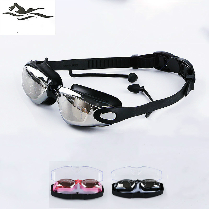 Adult goggles swimming Waterproof myopia swimming goggles Siamese earplugs electroplating anti-fog