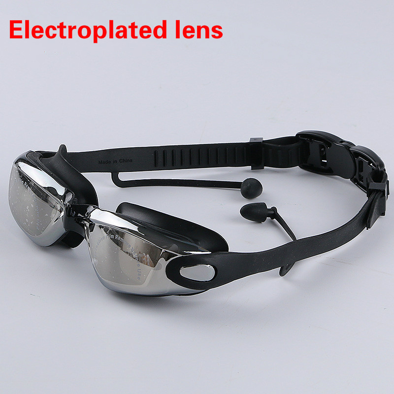 Adult goggles swimming Waterproof myopia swimming goggles Siamese earplugs electroplating anti-fog