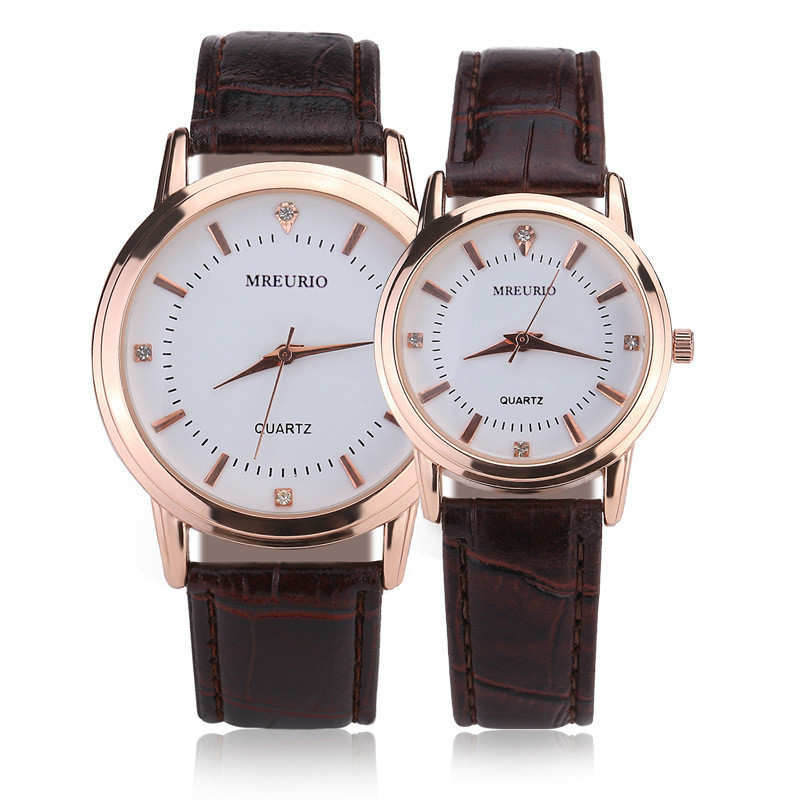 2Pcs Fashion Couple Quartz Watches Leather Strap Lover Watch Women And Men Student Valentine Gift Classic Luxury Clock Hand Brown Wristwatches