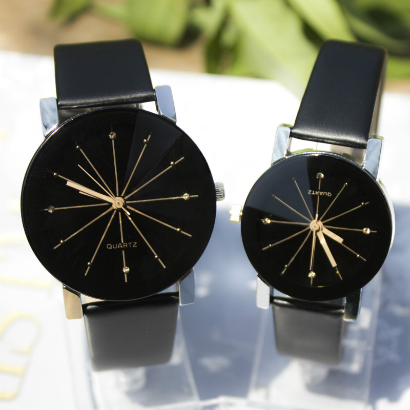 Couple watches men or women Fashion simple spot meridian ray black dial Korean version of belt watch