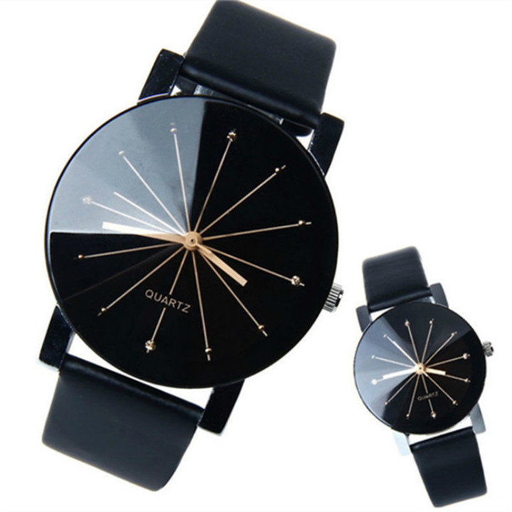 Couple watches men or women Fashion simple spot meridian ray black dial Korean version of belt watch