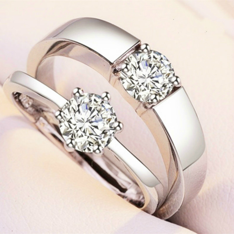 2PCS Couple ring sets men and women studded zircon wedding proposal silver diamond opening Jewellery