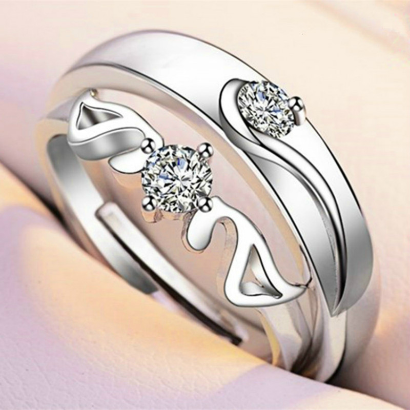 2PCS Couple ring sets men and women studded zircon wedding proposal silver diamond opening Jewellery