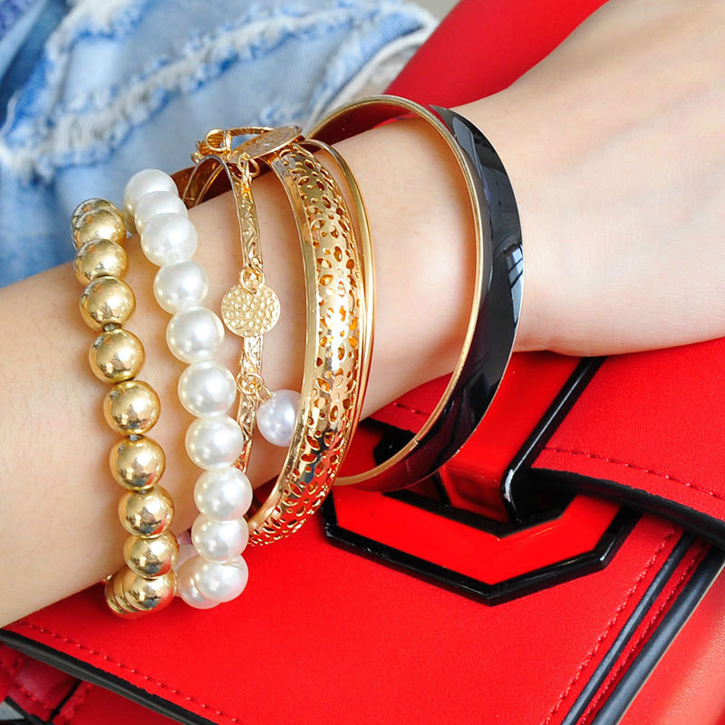 6PCS/SET European and American fashion pearl hollow multi-layer bracelets jewelry set gift for women