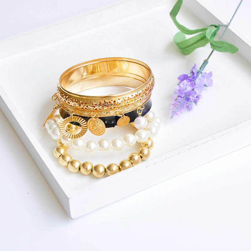 6PCS/SET European and American fashion pearl hollow multi-layer bracelets jewelry set gift for women