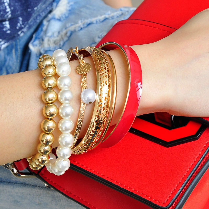 6PCS/SET European and American fashion pearl hollow multi-layer bracelets jewelry set gift for women