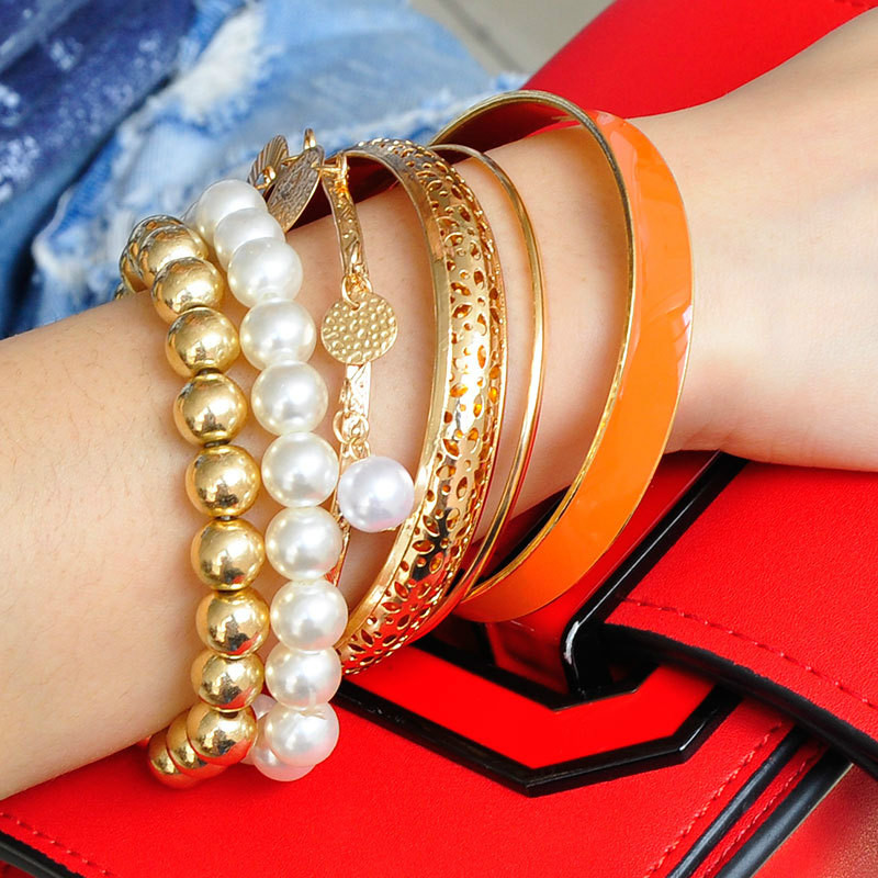 6PCS/SET European and American fashion pearl hollow multi-layer bracelets jewelry set gift for women