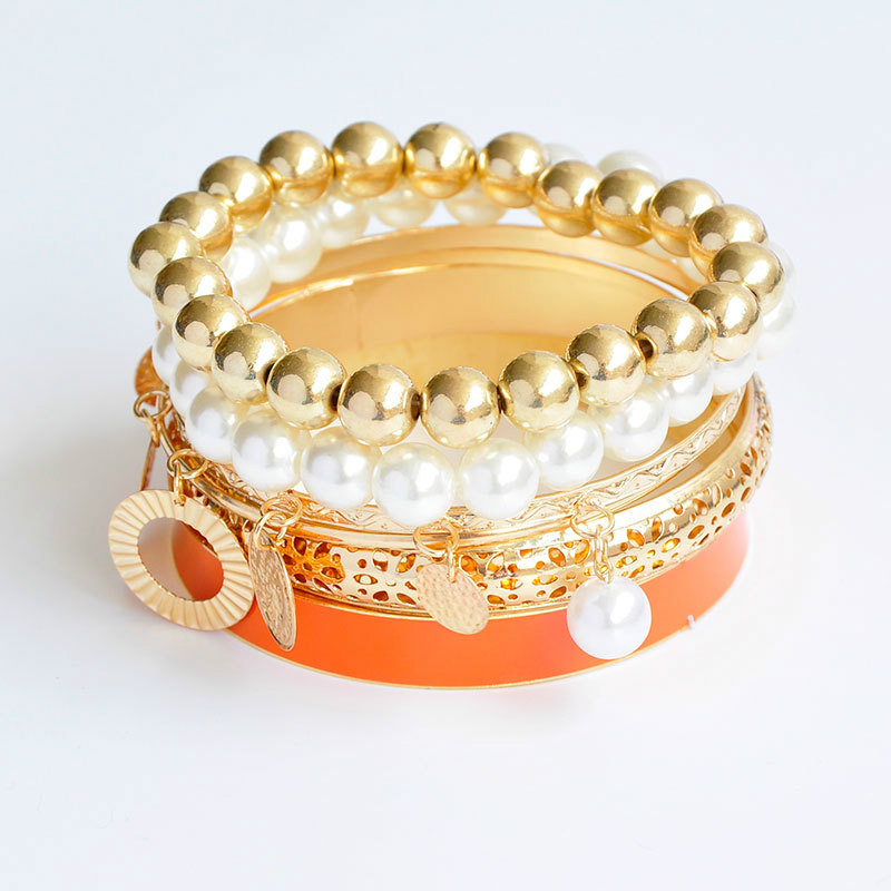 6PCS/SET European and American fashion pearl hollow multi-layer bracelets jewelry set gift for women