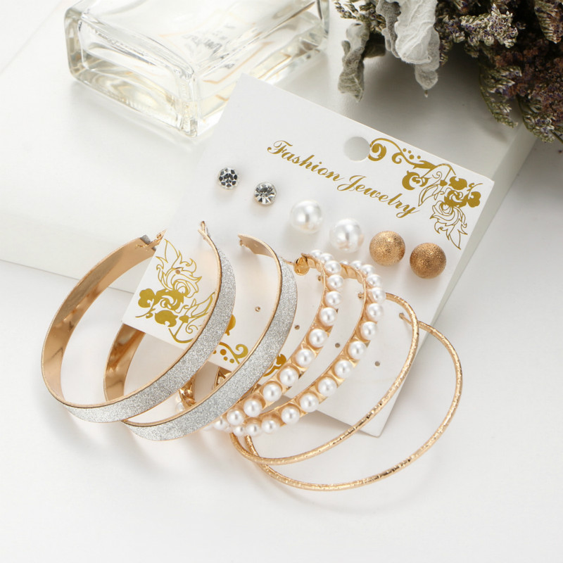 6 Pcs/set earrings studs for women exaggerated artificial pearl  large circle earring in jewellery