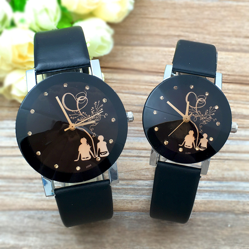 2PCS Fashion Lovers Watches Men Women Casual Leather Strap Quartz Watch Couple Watch Clocks Gifts