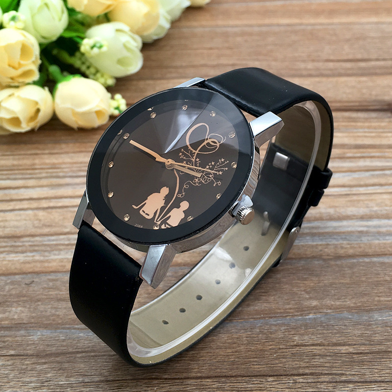 2PCS Fashion Lovers Watches Men Women Casual Leather Strap Quartz Watch Couple Watch Clocks Gifts