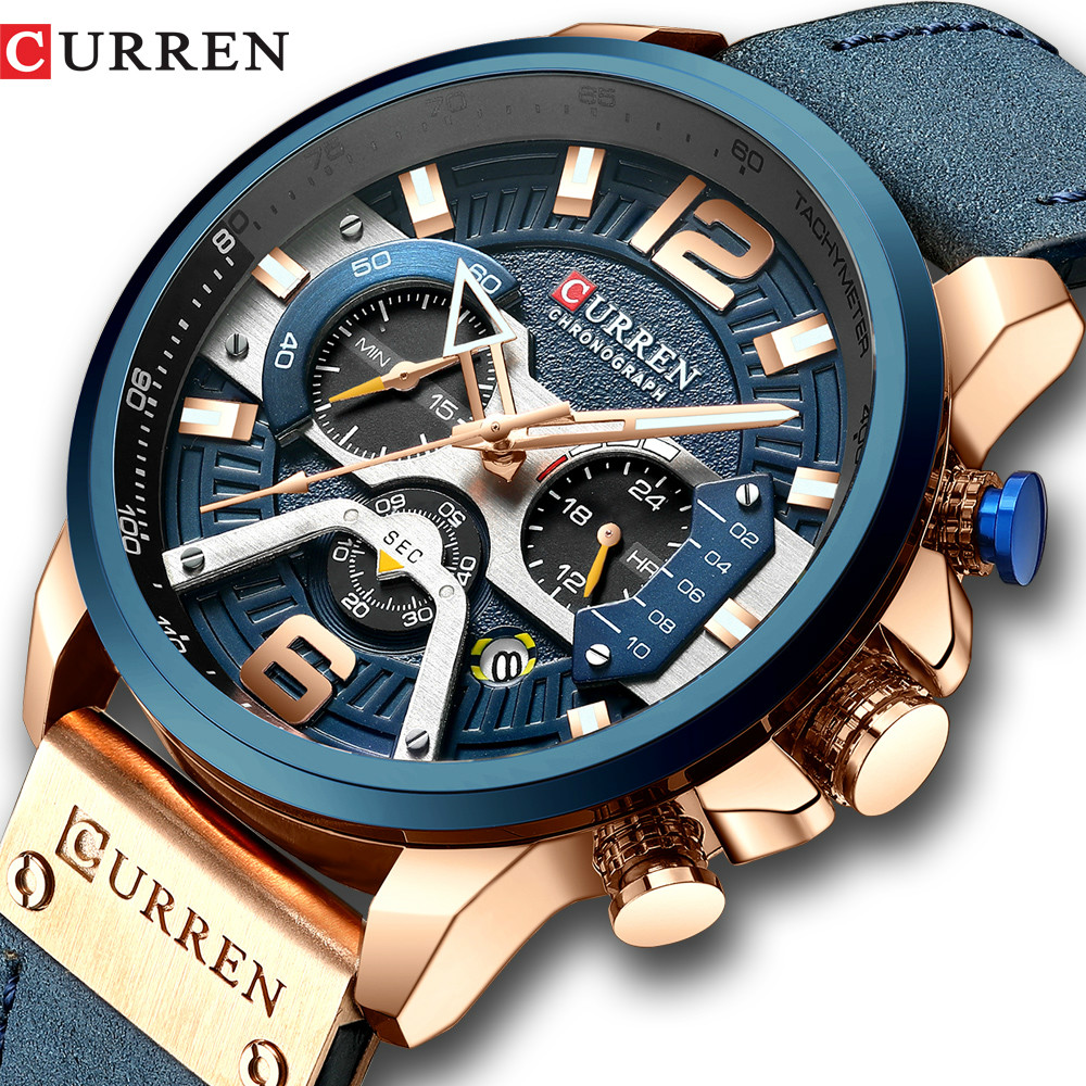 CURREN Casual Sport Watches Men Top Brand Luxury Military Leather WristWatch Clock Chronograph Watch
