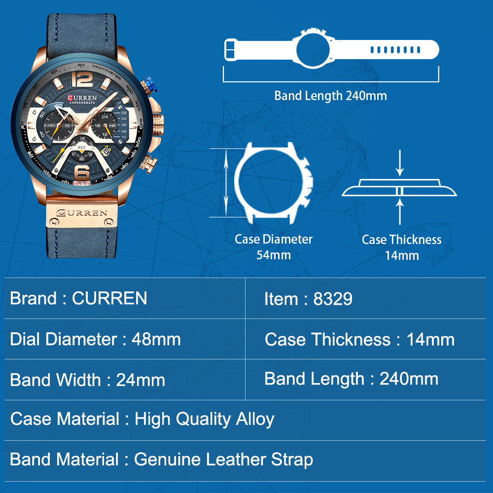 CURREN Casual Sport Watches Men Top Brand Luxury Military Leather WristWatch Clock Chronograph Watch