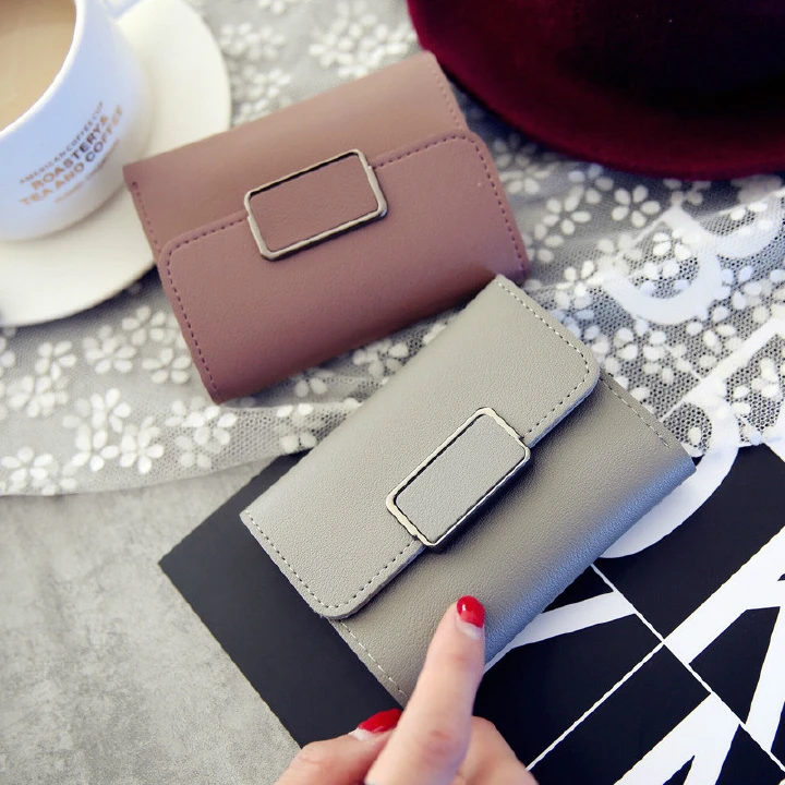 New women wallet simple square wallet fashion student PU leather tri-fold short wallets purse