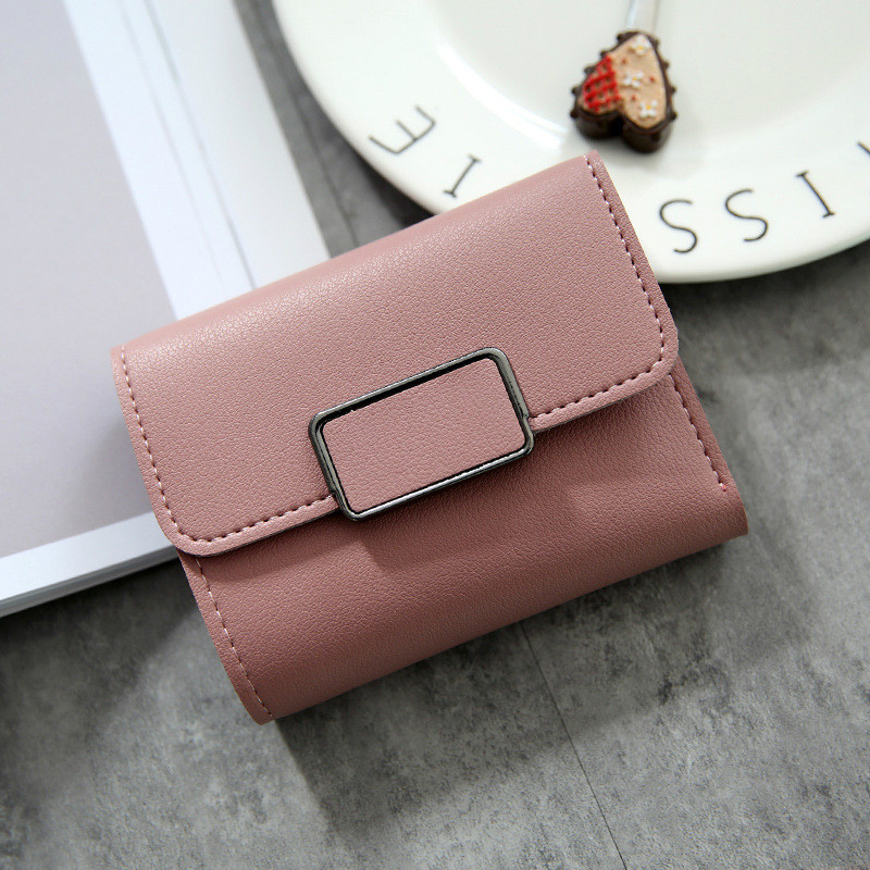 New women wallet simple square wallet fashion student PU leather tri-fold short wallets purse