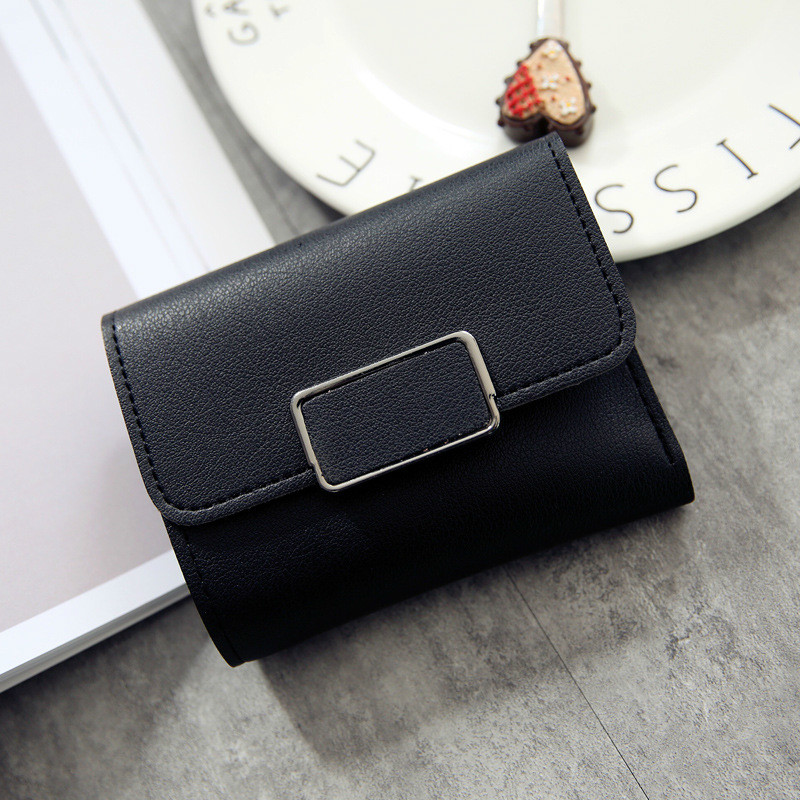 New women wallet simple square wallet fashion student PU leather tri-fold short wallets purse