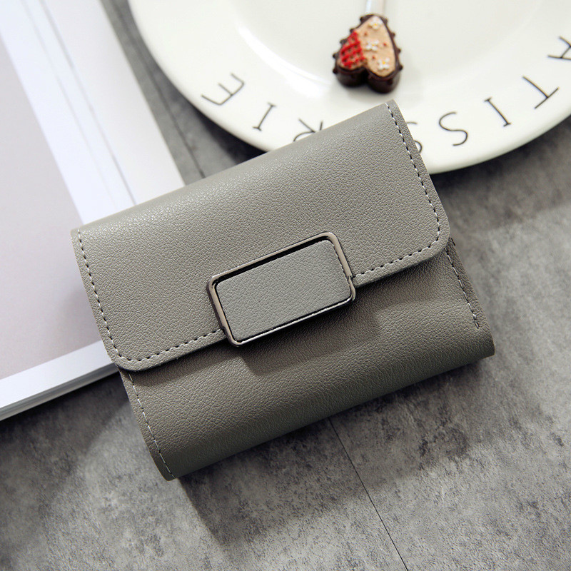 New women wallet simple square wallet fashion student PU leather tri-fold short wallets purse