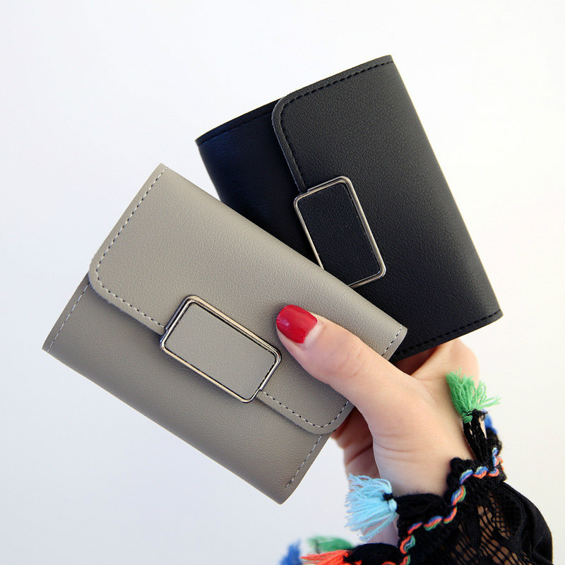 New women wallet simple square wallet fashion student PU leather tri-fold short wallets purse