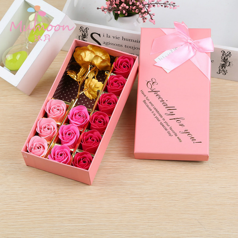 24K Gold Foil Rose Christmas Gift Gold Rose Soap Flower Gift Box Creative Valentine&apos;s Day Gift