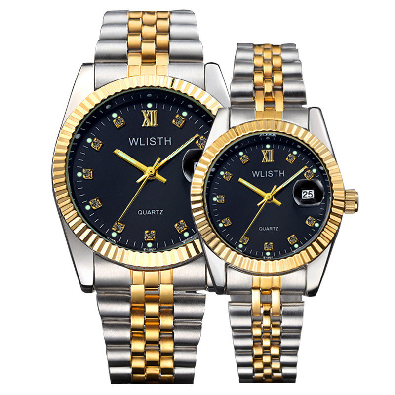 WLISTH Brand high-end couple watches for men or women fashion waterproof business gold watchs wristwatches luminous quartz watched