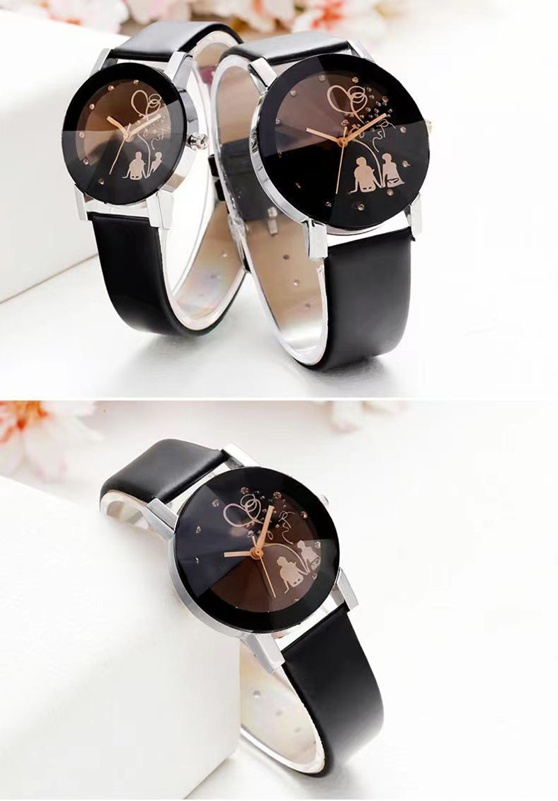 2Pcs New Fashion Simple Black Dial with Diamond Backshadow Couple Watches Men's and Women's Leather Straps Belt Watch Student Valentine Gift Wristwatch