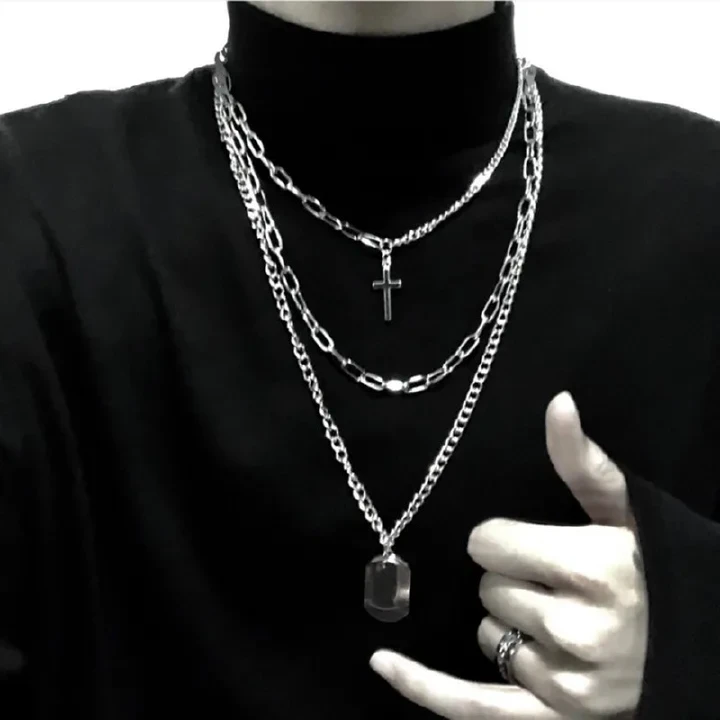 3PCS/SET Trendy Necklace Multilayer Hip Hop Long Chain Cool Necklaces Chain And Pendant Fashion For Men And Jewelry Gifts