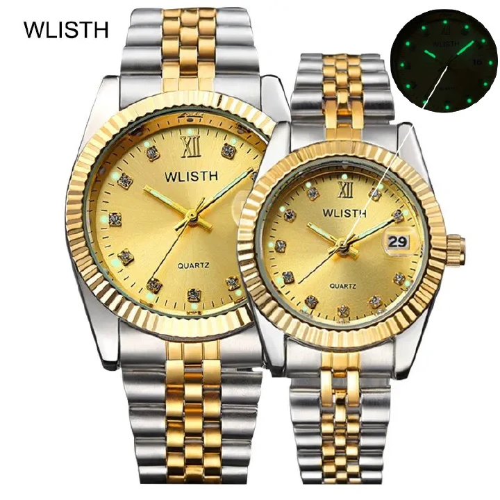 WLISTH Brand high-end couple watches for men or women fashion waterproof business gold watchs wristwatches luminous quartz watched
