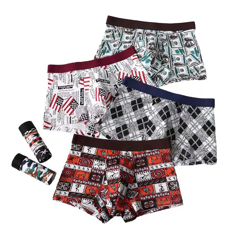 4Pcs Men's Underwear Men's Clothes Underwear  Men's  Boxer Briefs Ice Silk Underpants Fashion Personalized Print Men's  Clothing Underwear