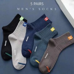5 Pairs Men's Socks Men's Mid Length Solid Color Cotton Socks Men's Autumn And Winter Trendy Casual Business Sports Socks  Breathable Sweat Absorbing And Odor Proof