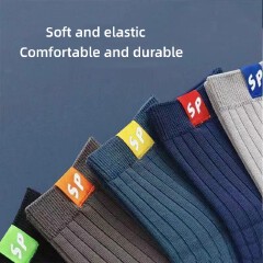 5 Pairs Men's Socks Men's Mid Length Solid Color Cotton Socks Men's Autumn And Winter Trendy Casual Business Sports Socks  Breathable Sweat Absorbing And Odor Proof
