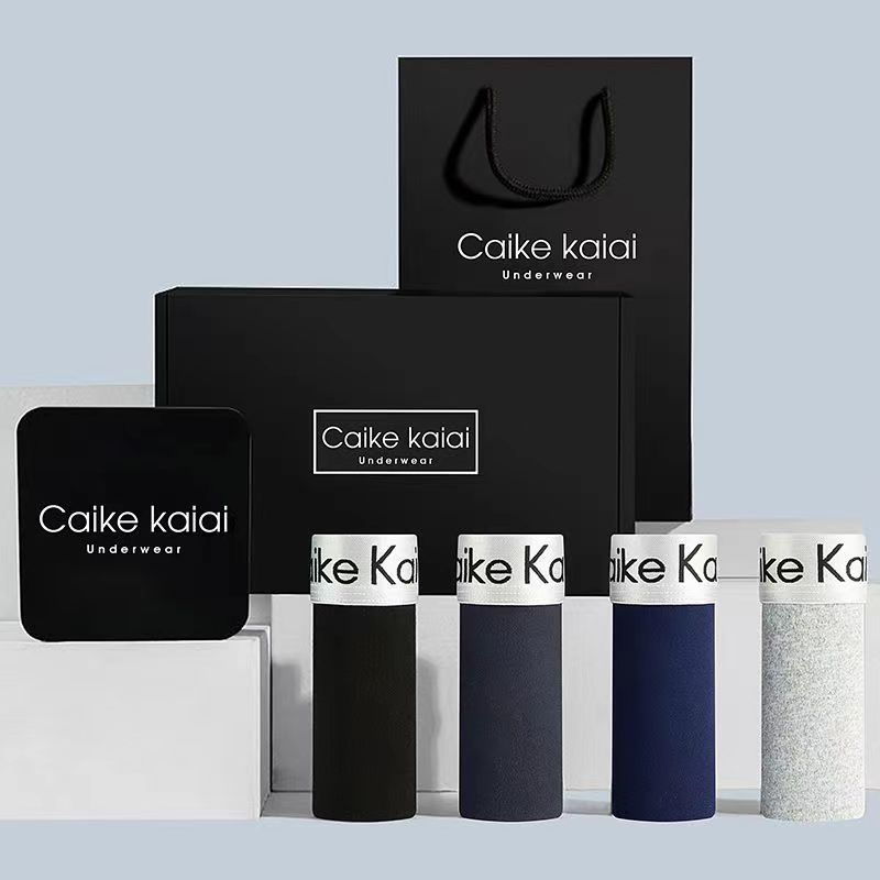 Caike Kaidi 4-piece gift box Men's underwear Men's Clothes Underwear  Men's  Boxer Briefs Cotton underwear Trend Antibacterial Breathable and Youth shorts Underwear