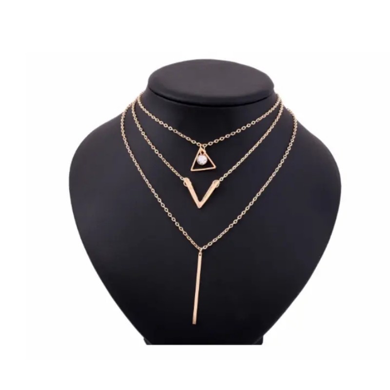 3 Pcs/set Fashion Crystal Woman Necklaces Pendants 3 Trend Multilayer Metal Pendant Clavicle Chain Jewelry Gift Necklaces Best