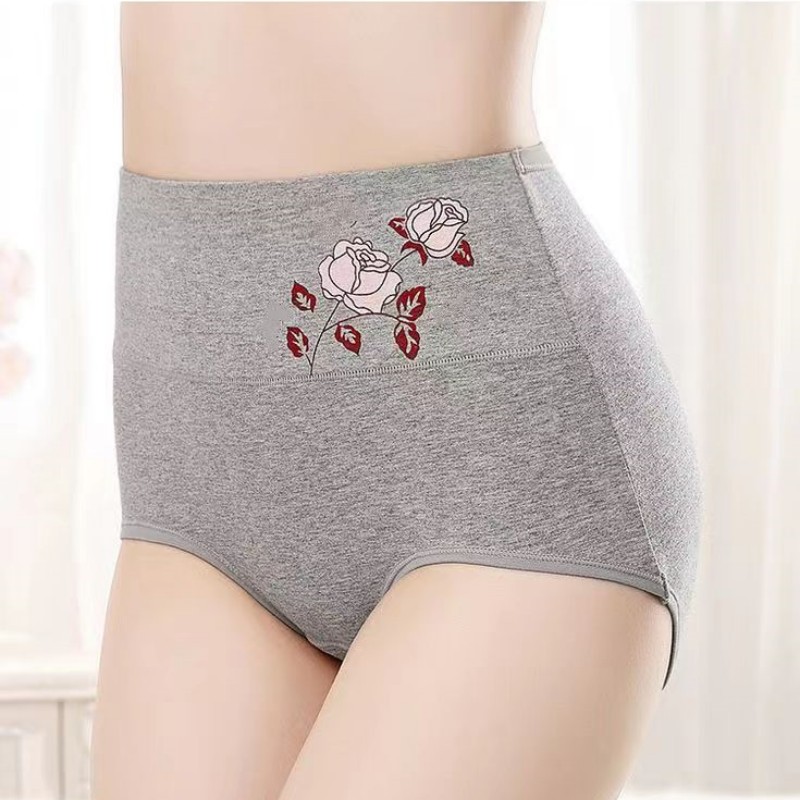 3Pcs High-waisted Pure Cotton Women Underwear Panties For Ladies Tummy Lift Hip Breathable Sweat-absorbent Sculpting Printed Women's Triangle Panties