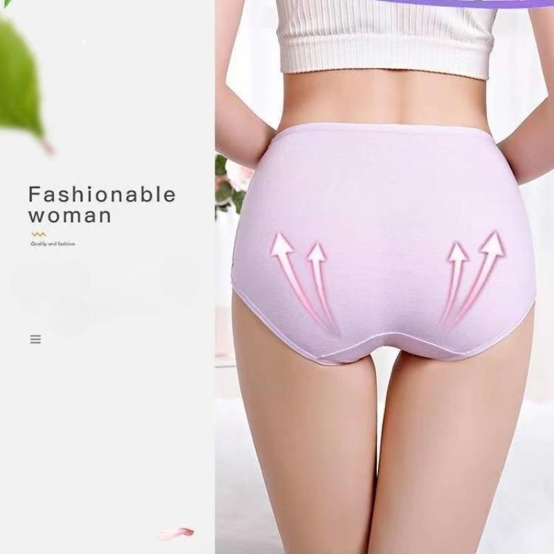 3Pcs High-waisted Pure Cotton Women Underwear Panties For Ladies Tummy Lift Hip Breathable Sweat-absorbent Sculpting Printed Women's Triangle Panties