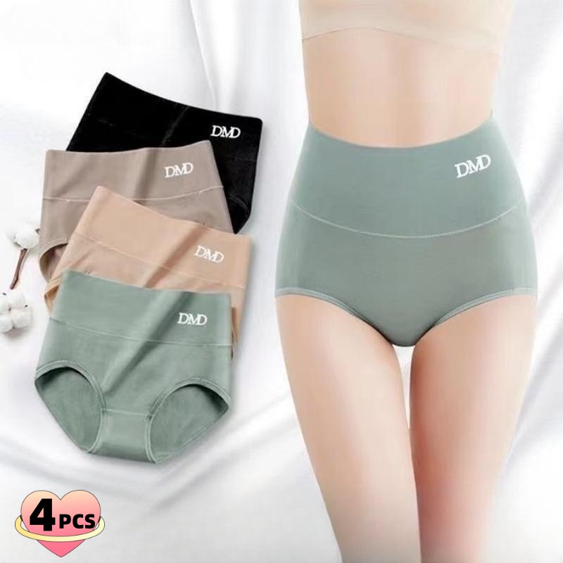 4PCS Pure Cotton Women's Panties Ladies Graphene Antibacterial High Waist Belly Hip Lift Seamless Breathable Women's Underwear