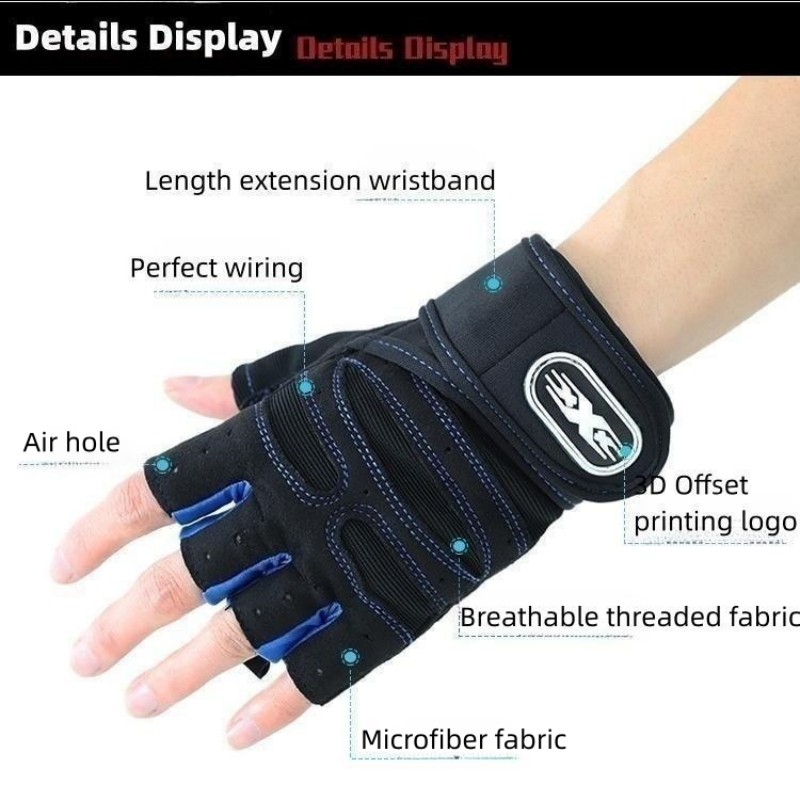 A pair Long Wrist Half-finger Gloves Men's And Women's Motorcycle Gloves Fitness Barbell Equipment Weightlifting Outdoor Sports Cycling Gloves