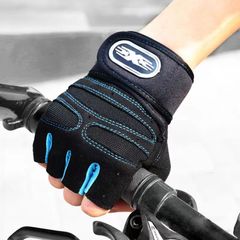 2 Pcs Long Wrist Half-finger Gloves Men's And Women's Motorcycle Gloves Fitness Barbell Equipment Weightlifting Outdoor Sports Cycling Gloves Black