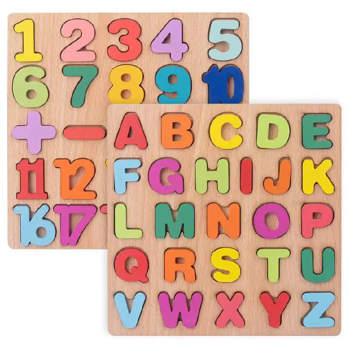 Children's Educational Early Education Toy Alphabet Number Animal Vegetable Fruit Puzzle Wooden Building Block Toy