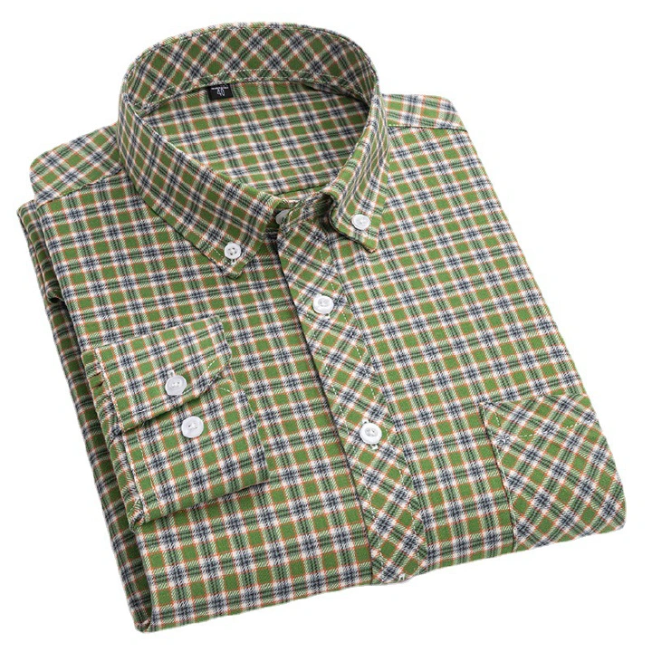 Plaid cotton shirt men's long-sleeved loose wash cotton men's inch shirt