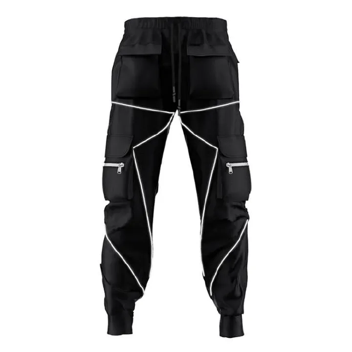 Men's Reflective Cargo Pants Hip Hop Casual Jogging Pants Multi-pocket Men's Sweatpants Loose Plus Size Street Sweatpants