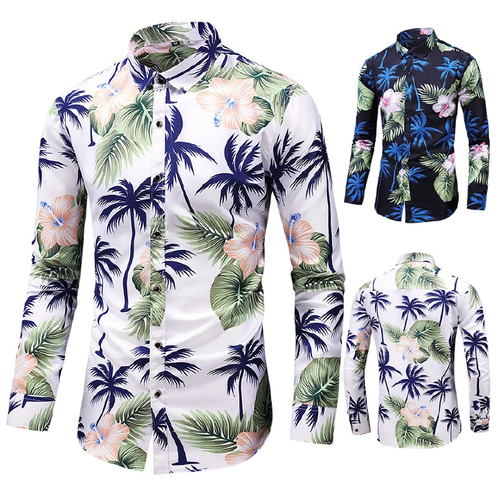 2022 New Men's Plus Size PrintEd Long Sleeve Shirt European and American Fashion Floral Shirt Men Wholesale