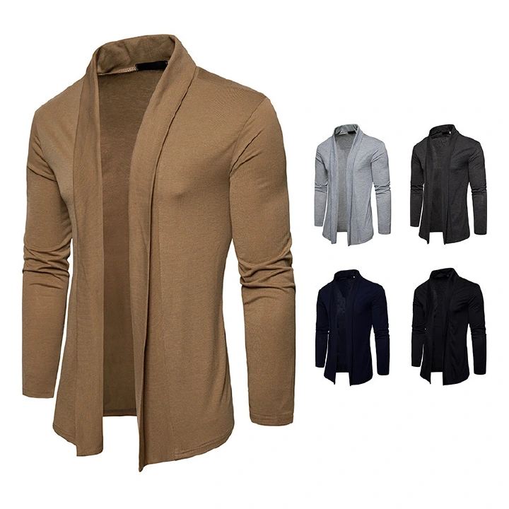 Foreign Trade Men 2022 Autumn New Men's Basic Long Sleeves Lapel Shawl Shirt Knit Shirt Solid Color Unbuttoned Jacket Man