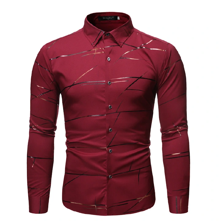 2022 foreign trade casual Euro size long sleeve shirt men fashion Henry collar shirt line gilded print shirt men