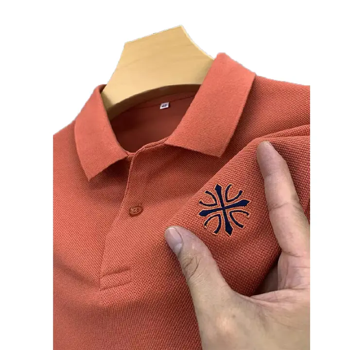 100% cotton! High grammage! Embroidery cut mark foreign trade export tail single lapel T-shirt mens short sleeve polo shirt