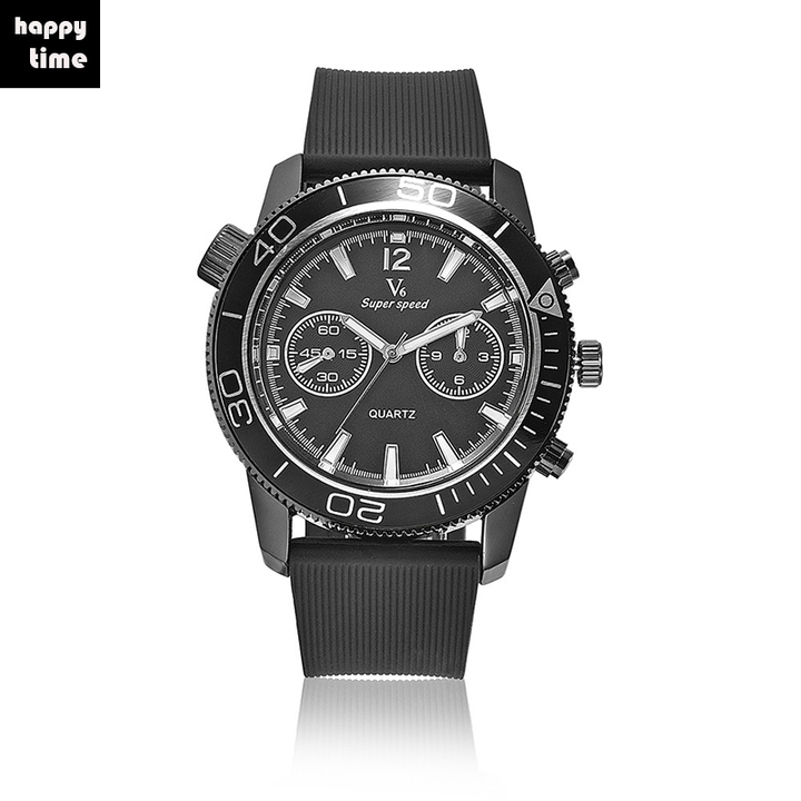 Trendy V6 Mens Casual Fake Eyes Creative Simple Scale Plastic Quartz Watch Black Belt Black Face Normal Size